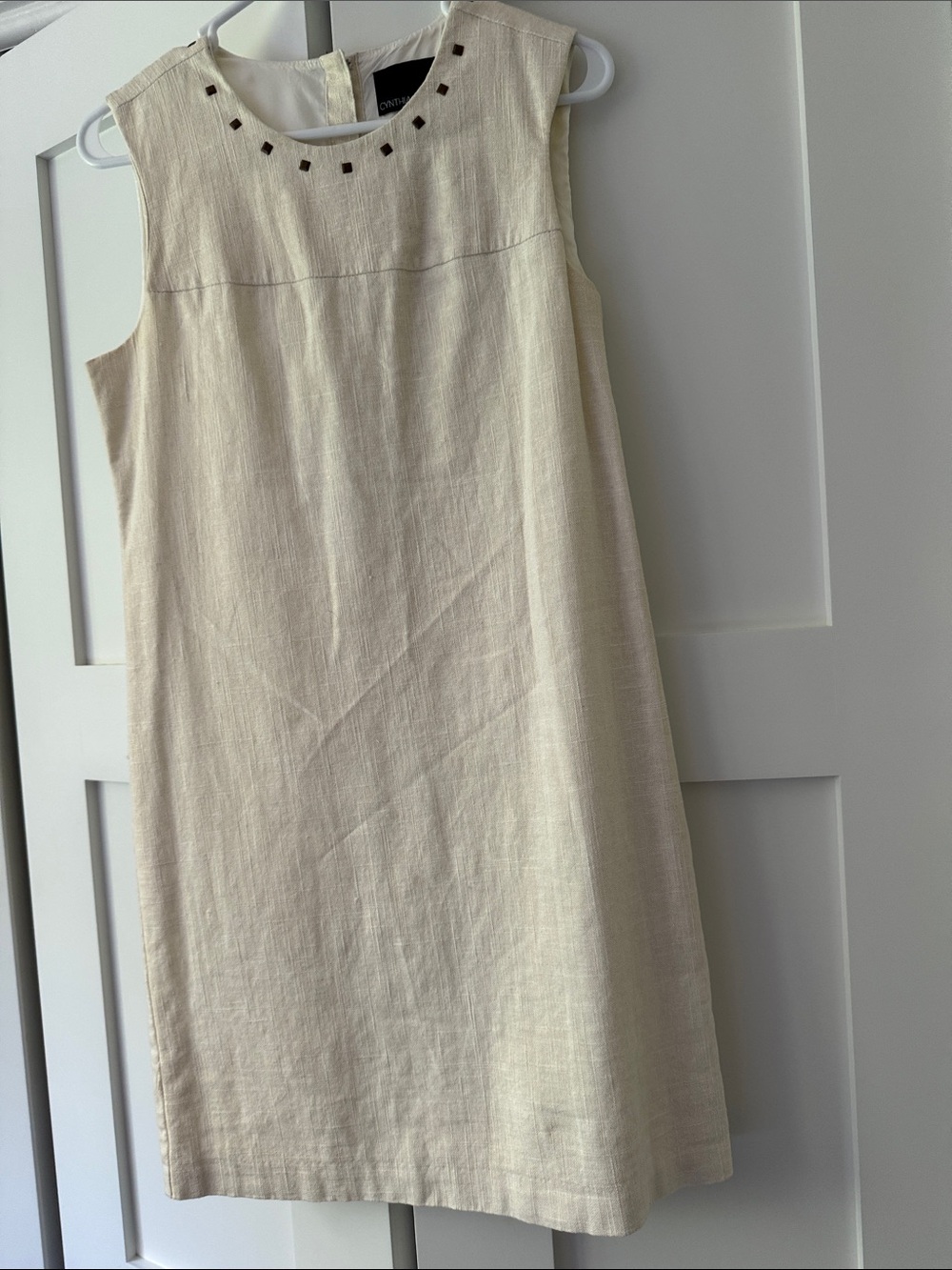Cynthia Rowley Cream Sleeveless Midi Shift Dress studded and down back linen mix